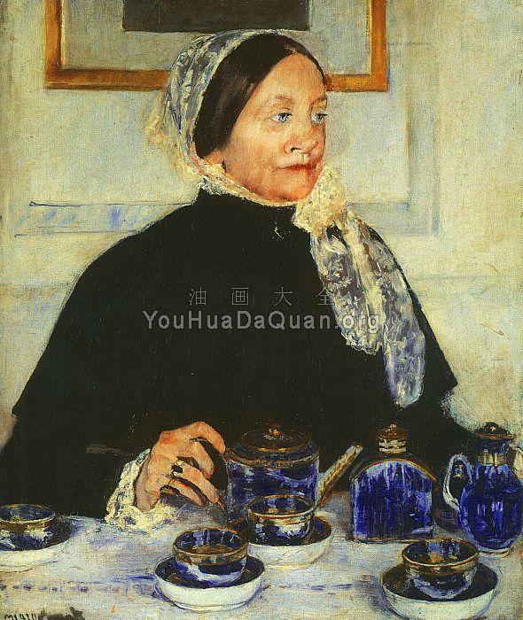 茶桌边的女士 - 玛丽·史帝文森·卡萨特